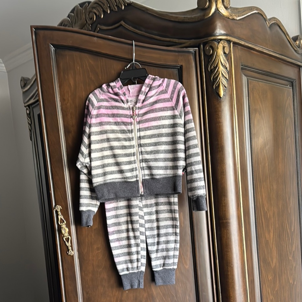 T2 love Striped Pink and Gray Hoodie Set size 4